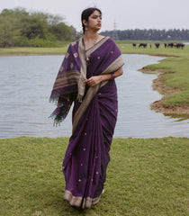 Burgundy Woven Bengal Cotton Saree With Buttas-BG1654