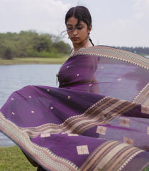 Burgundy Woven Bengal Cotton Saree With Buttas-BG1654
