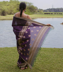 Burgundy Woven Bengal Cotton Saree With Buttas-BG1654