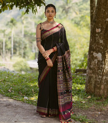 Black Handloom Bhujodi Cotton Saree With Stripes-CC1358