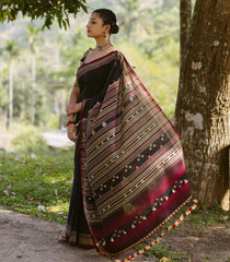 Black Handloom Bhujodi Cotton Saree With Stripes-CC1358