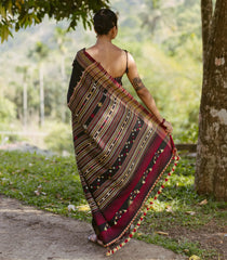 Black Handloom Bhujodi Cotton Saree With Stripes-CC1358