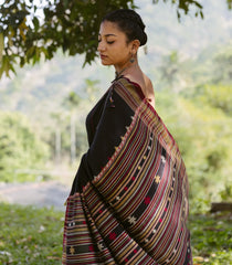 Black Handloom Bhujodi Cotton Saree With Stripes-CC1358