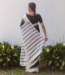 Black Woven Orissa Cotton Saree With Contrast Temple Border-OR0876