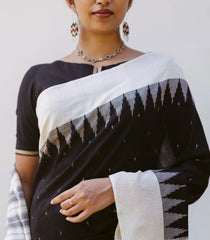 Black Woven Orissa Cotton Saree With Contrast Temple Border-OR0876