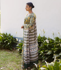 Green Printed Jaipur Cotton Saree With Floral Motifs-JC1575