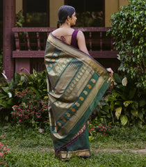 Bottle Green Handloom Kanchi Cotton Saree With Kamalam Buttas-KC1605