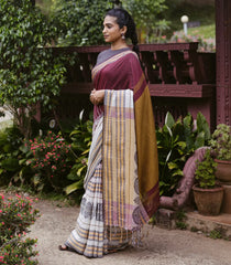 Maroon Handloom Bengal Cotton Saree With Contrast Border -BG1710