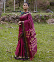 Magenta Handloom Kanchi Cotton Saree With Annam Buttas-KC1685