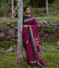 Magenta Handloom Kanchi Cotton Saree With Annam Buttas-KC1685