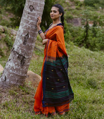 Orange Woven Kadapa Cotton Saree With Contrast Pallu-KN0696