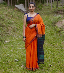 Orange Woven Kadapa Cotton Saree With Contrast Pallu-KN0696