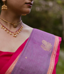 Lilac Handloom Kanchi Cotton Saree With Buttas & Contrast Border-KC1765