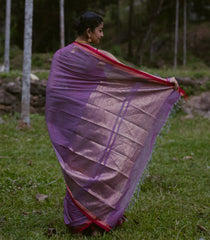 Lilac Handloom Kanchi Cotton Saree With Buttas & Contrast Border-KC1765