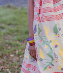 Off White Handloom Bengal Cotton Saree With Meena Buttas-BG1872