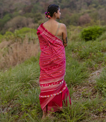 Pink Handloom Bhujodi Cotton Saree With Stripes-CC1357