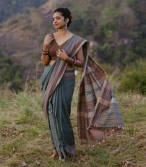 Shadow Green Handloom Bhujodi Cotton Saree With Buttas-CC1359