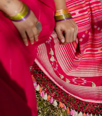 Pink Handloom Bhujodi Cotton Saree With Stripes-CC1357