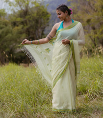 Light Green Handloom Bengal Cotton Saree With Parrot Buttas-BG1698