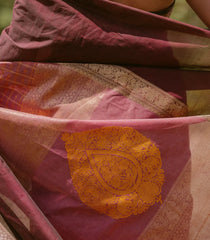 Peach Handloom Muppagam Kanchi Cotton Saree With Checks-KC1763
