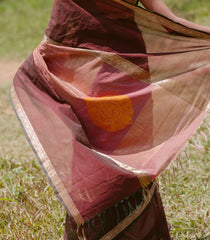 Peach Handloom Muppagam Kanchi Cotton Saree With Checks-KC1763