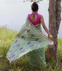 Pista Green Handloom Venkatagiri Cotton Saree With Meena Pallu-KN0693