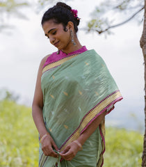 Pista Green Handloom Venkatagiri Cotton Saree With Meena Pallu-KN0693