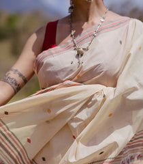 Cream Handloom Kanchi Cotton Saree With Diamond Buttas-KC1653