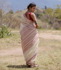 Cream Handloom Kanchi Cotton Saree With Diamond Buttas-KC1653