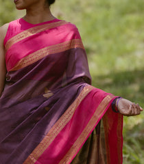 Lilac Handloom Silk Cotton Saree With Buttas & Contrast Border-SC4103