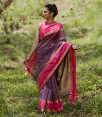 Lilac Handloom Silk Cotton Saree With Buttas & Contrast Border-SC4103