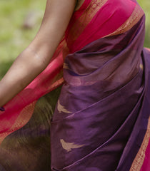 Lilac Handloom Silk Cotton Saree With Buttas & Contrast Border-SC4103