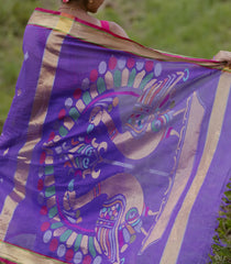 Lavender Handloom Venkatagiri Cotton Saree With Zari Pallu-KN0694