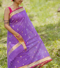Lavender Handloom Venkatagiri Cotton Saree With Zari Pallu-KN0694