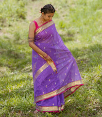 Lavender Handloom Venkatagiri Cotton Saree With Zari Pallu-KN0694