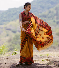 Oil Mustard Handloom Bengal Cotton Saree With Floral Buttas-BG1685