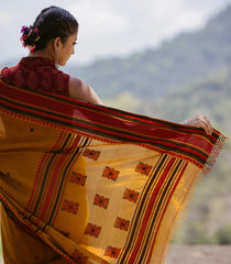 Oil Mustard Handloom Bengal Cotton Saree With Floral Buttas-BG1685