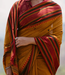 Oil Mustard Handloom Bengal Cotton Saree With Floral Buttas-BG1685