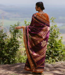 Dark Magenta Handloom Silk Cotton Saree With Buttas & Contrast Border-SC4104