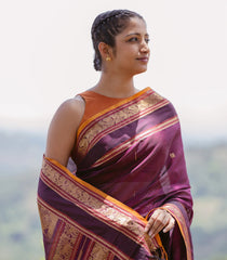 Dark Magenta Handloom Silk Cotton Saree With Buttas & Contrast Border-SC4104