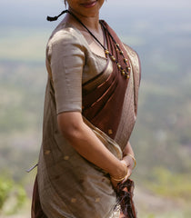 Brown Handloom Maheswari Silk Cotton Saree With Buttas-SC4162