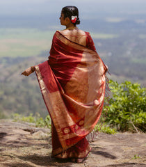Red Handloom Silk Cotton Saree With Zari Border-SC4111