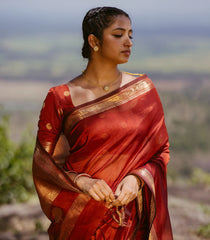 Red Handloom Silk Cotton Saree With Zari Border-SC4111