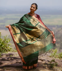 Dark Green Handloom Silk Cotton Saree With Annam Buttas-SC4073