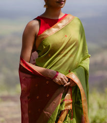 Light Green Handloom Maheswari Silk Cotton Saree With Buttas-SC4115