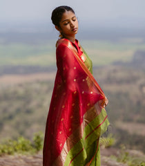 Light Green Handloom Maheswari Silk Cotton Saree With Buttas-SC4115