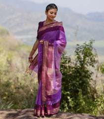 Lavender Handloom Kanchi Cotton Saree With Checks-KC1762