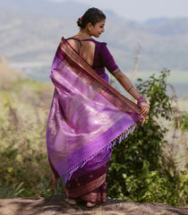 Lavender Handloom Kanchi Cotton Saree With Checks-KC1762