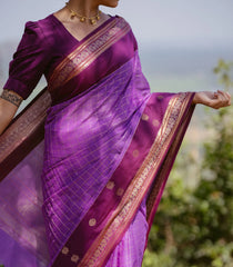 Lavender Handloom Kanchi Cotton Saree With Checks-KC1762