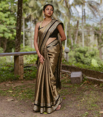 Dark Beige Handloom Silk Cotton Saree With Stripes-SC4108